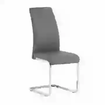Grey Faux Leather Cantilever Dining Chairs with Cross Stitch Design and Chrome Legs (Sold in Pairs)